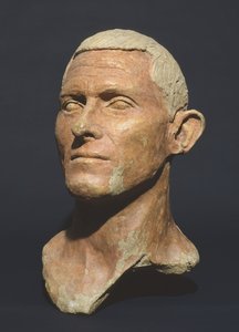Retrato de um homem, de Manganello, Caere, Itália (cerâmica com pigmento vermelho)